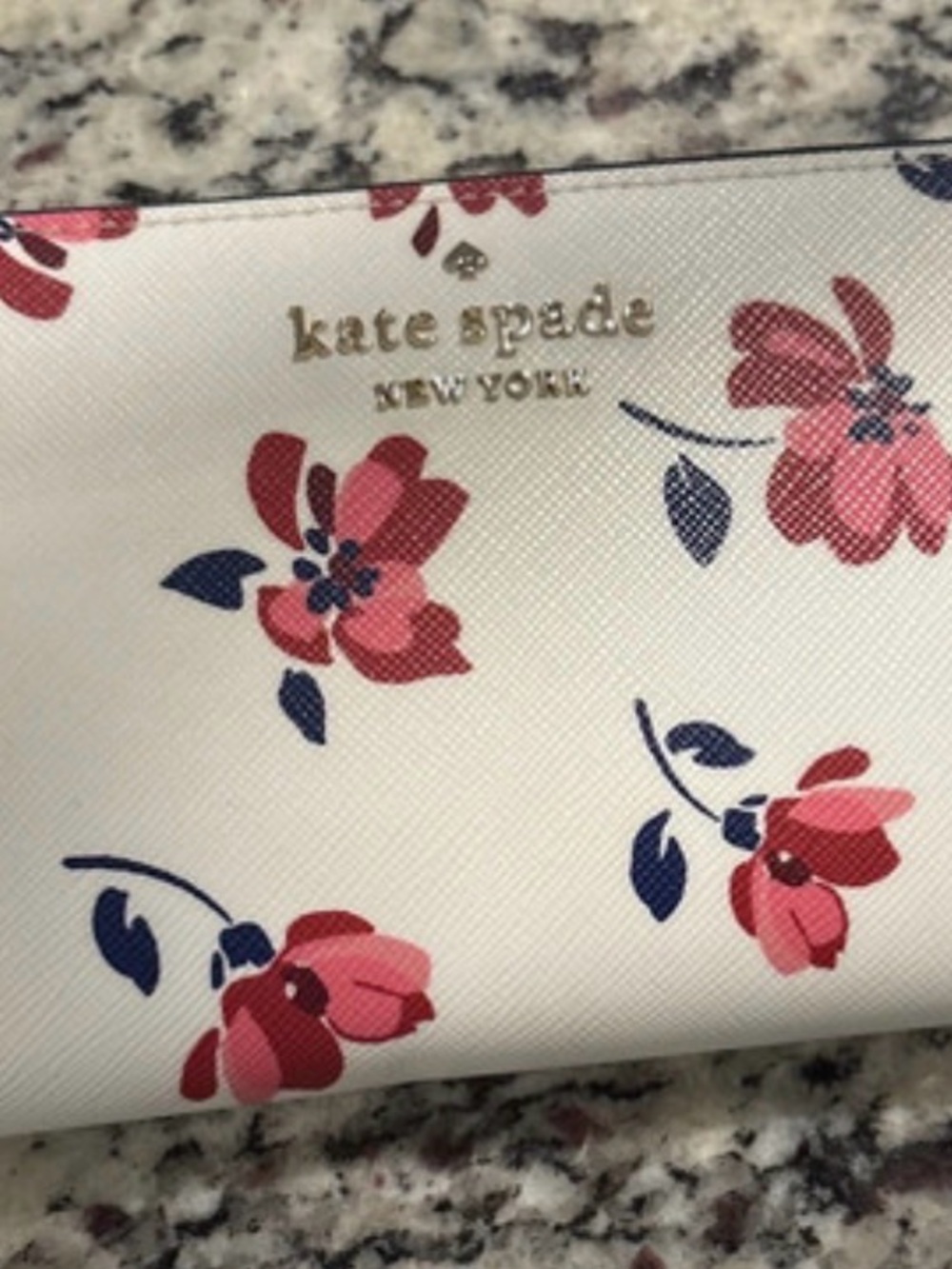 kate spade White Floral Zip Wallet with Pink and Navy Flowers
